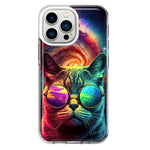 Apple iPhone 13 Pro Neon Rainbow Galaxy Cat Hybrid Protective Phone Case Cover