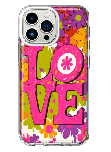 Apple iPhone 13 Pro Pink Daisy Love Graffiti Painting Art Hybrid Protective Phone Case Cover