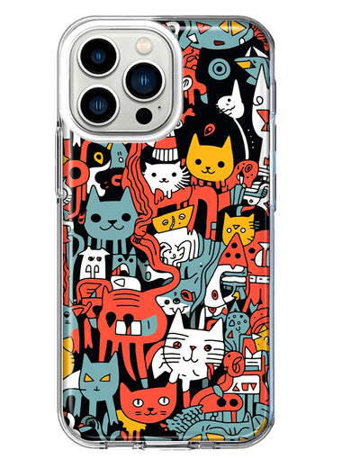 Apple iPhone 13 Pro Psychedelic Cute Cats Friends Pop Art Hybrid Protective Phone Case Cover