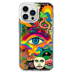 Apple iPhone 13 Pro Neon Rainbow Psychedelic Trippy Hippie Multiple Eyes Hybrid Protective Phone Case Cover