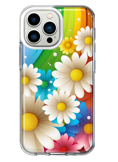 Apple iPhone 13 Pro Colorful Rainbow Daisies Blue Pink White Green Double Layer Phone Case Cover