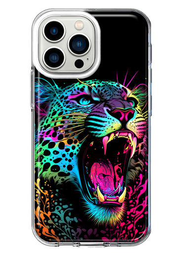 Apple iPhone 13 Pro Neon Rainbow Glow Colorful Leopard Hybrid Protective Phone Case Cover