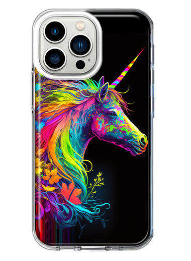 Apple iPhone 13 Pro Neon Rainbow Glow Unicorn Floral Hybrid Protective Phone Case Cover