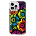 Apple iPhone 13 Pro Neon Rainbow Glow Sunflowers Colorful Floral Pink Purple Double Layer Phone Case Cover