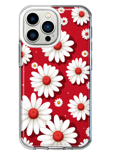Apple iPhone 13 Pro Cute White Red Daisies Polkadots Double Layer Phone Case Cover