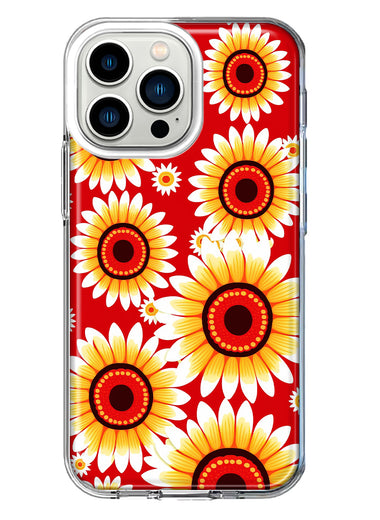 Apple iPhone 13 Pro Yellow Sunflowers Polkadot on Red Double Layer Phone Case Cover