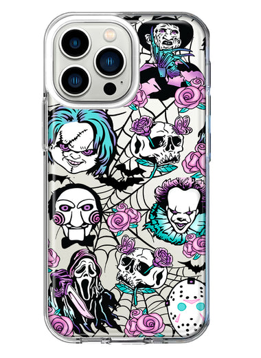 Apple iPhone 13 Pro Roses Halloween Spooky Horror Characters Spider Web Hybrid Protective Phone Case Cover