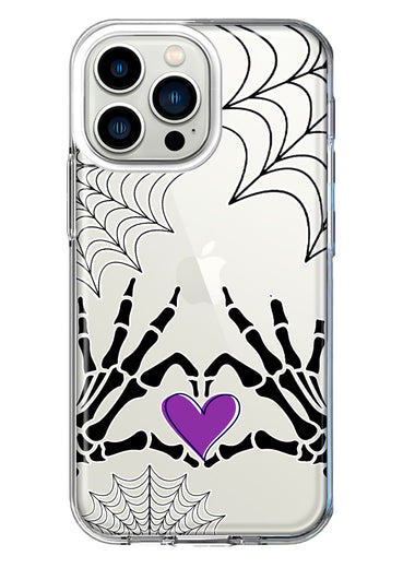 Apple iPhone 13 Pro Halloween Skeleton Heart Hands Spooky Spider Web Hybrid Protective Phone Case Cover