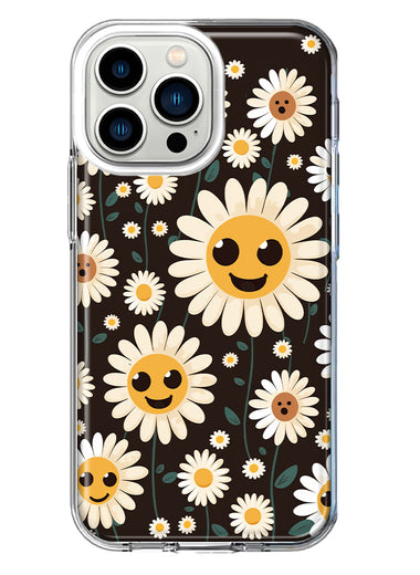Apple iPhone 13 Pro Cute Smiley Face White Daisies Double Layer Phone Case Cover