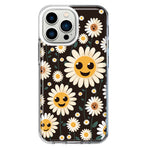 Apple iPhone 13 Pro Cute Smiley Face White Daisies Double Layer Phone Case Cover