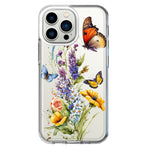 Apple iPhone 13 Pro Yellow Purple Spring Flowers Butterflies Floral Hybrid Protective Phone Case Cover