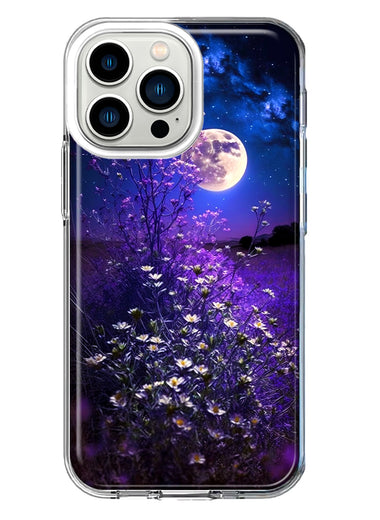 Apple iPhone 13 Pro Spring Moon Night Lavender Flowers Floral Hybrid Protective Phone Case Cover