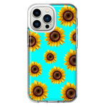 Apple iPhone 13 Pro Yellow Sunflowers Polkadot on Turquoise Teal Double Layer Phone Case Cover