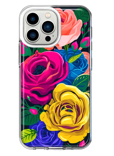 Apple iPhone 13 Pro Vintage Pastel Abstract Colorful Pink Yellow Blue Roses Double Layer Phone Case Cover