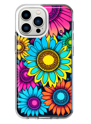 Apple iPhone 13 Pro Vintage Colorful Abstract Sunflowers Floral Double Layer Phone Case Cover