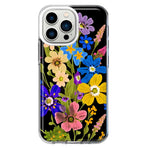 Apple iPhone 13 Pro Blue Yellow Vintage Spring Wild Flowers Floral Hybrid Protective Phone Case Cover