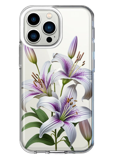 Apple iPhone 13 Pro White Lavender Lily Purple Flowers Floral Hybrid Protective Phone Case Cover