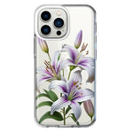 Apple iPhone 13 Pro White Lavender Lily Purple Flowers Floral Hybrid Protective Phone Case Cover