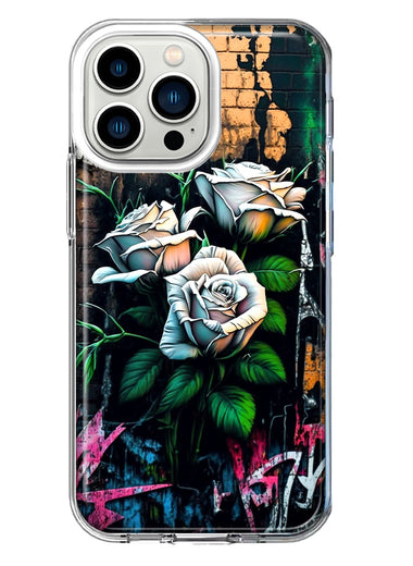 Apple iPhone 13 Pro White Roses Graffiti Wall Art Painting Hybrid Protective Phone Case Cover