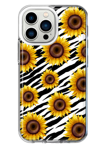 Apple iPhone 13 Pro White Zebra Sunflowers Polkadots Double Layer Phone Case Cover