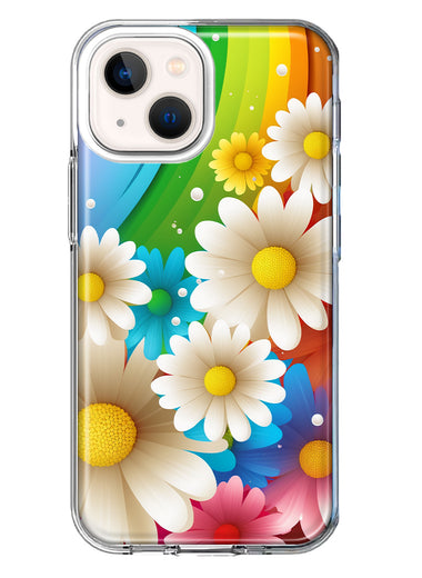 Apple iPhone 13 Colorful Rainbow Daisies Blue Pink White Green Double Layer Phone Case Cover
