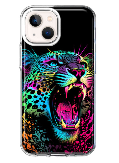 Apple iPhone 13 Neon Rainbow Glow Colorful Leopard Hybrid Protective Phone Case Cover