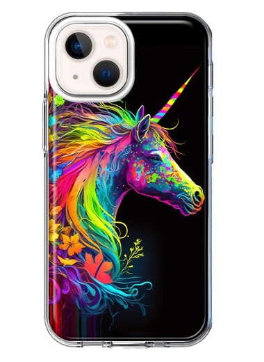 Apple iPhone 13 Neon Rainbow Glow Unicorn Floral Hybrid Protective Phone Case Cover
