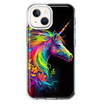 Apple iPhone 13 Mini Neon Rainbow Glow Unicorn Floral Hybrid Protective Phone Case Cover