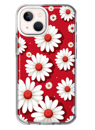 Apple iPhone 13 Mini Cute White Red Daisies Polkadots Double Layer Phone Case Cover
