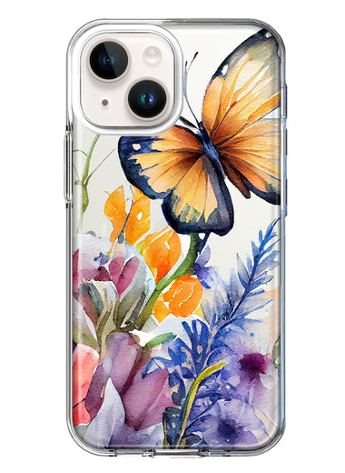 Apple iPhone 13 Spring Summer Flowers Butterfly Purple Blue Lilac Floral Hybrid Protective Phone Case Cover