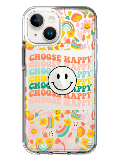 Apple iPhone 14 Plus Choose Happy Smiley Face Retro Vintage Groovy 70s Style Hybrid Protective Phone Case Cover