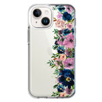 Apple iPhone 15 Navy Blue Summer Watercolor Floral Classic Purple Flowers Hybrid Protective Phone Case Cover
