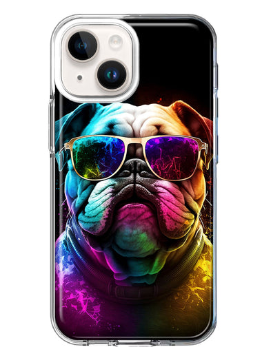 Apple iPhone 15 Plus Neon Rainbow Glow Bulldog Hybrid Protective Phone Case Cover