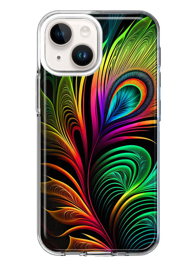 Apple iPhone 14 Neon Rainbow Glow Peacock Feather Hybrid Protective Phone Case Cover