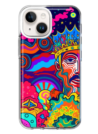 Apple iPhone 14 Neon Rainbow Psychedelic Indie Hippie Indie King Hybrid Protective Phone Case Cover
