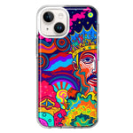 Apple iPhone 15 Neon Rainbow Psychedelic Indie Hippie Indie King Hybrid Protective Phone Case Cover