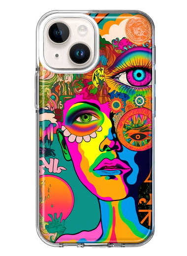 Apple iPhone 15 Plus Neon Rainbow Psychedelic Hippie One Eye Pop Art Hybrid Protective Phone Case Cover