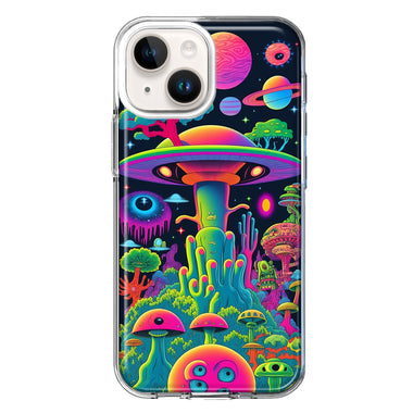 Apple iPhone 14 Neon Rainbow Psychedelic UFO Alien Planet Hybrid Protective Phone Case Cover