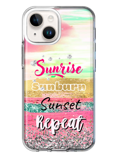 Apple iPhone 14 Summer Brush Strokes Sunrise Sunburn Sunset Repeat Hybrid Protective Phone Case Cover
