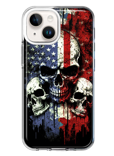 Apple iPhone 14 Plus American USA Flag Skulls Blue Red Double Layer Phone Case Cover