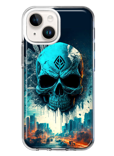 Apple iPhone 15 Plus Blue Apocalypse Cyberpunk Skull Feather Double Layer Phone Case Cover