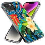 Apple iPhone 14 Blue Monstera Pothos Tropical Floral Summer Flowers Hybrid Protective Phone Case Cover