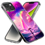 Apple iPhone 15 Pro Kawaii Manga Pink Cherry Blossom Japanese Rainbow Girl Hybrid Protective Phone Case Cover