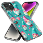 Apple iPhone 15 Pro Turquoise Pink Hearts Gnomes Hybrid Protective Phone Case Cover