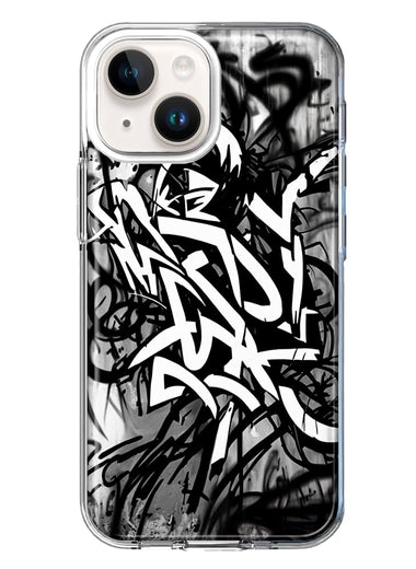 Apple iPhone 13 Black White Urban Graffiti Hybrid Protective Phone Case Cover