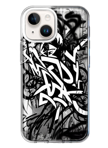 Apple iPhone 15 Plus Black White Urban Graffiti Hybrid Protective Phone Case Cover