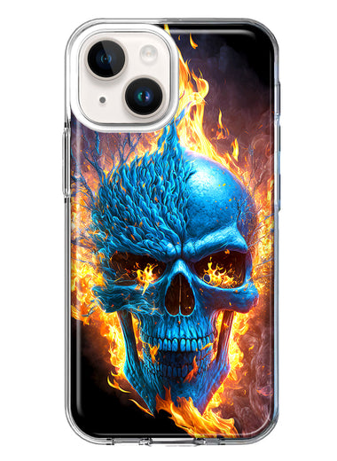 Apple iPhone 15 Plus Blue Flaming Skull Burning Fire Double Layer Phone Case Cover