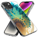 Apple iPhone 15 Pro Mandala Geometry Abstract Peacock Feather Pattern Hybrid Protective Phone Case Cover
