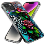 Apple iPhone 15 Pro Red Roses Graffiti Painting Art Hybrid Protective Phone Case Cover