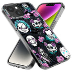 Apple iPhone 14 Roses Halloween Spooky Horror Characters Spider Web Hybrid Protective Phone Case Cover